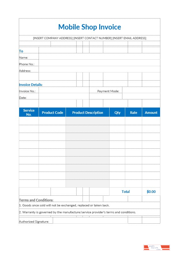 Mobile Shop Invoice Template PSD template